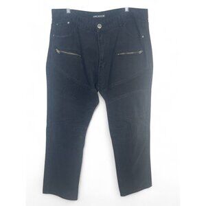 MCMXXXIII VTG Mens Black Denim Biker Jeans SZ 42x32 Zippered Pockets Y2K  Moto